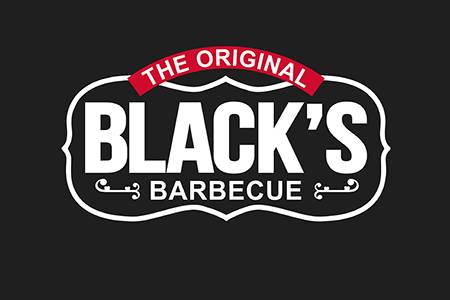 Logo for "The Original Black's Barbecue," featuring bold white text with decorative elements on a black background.